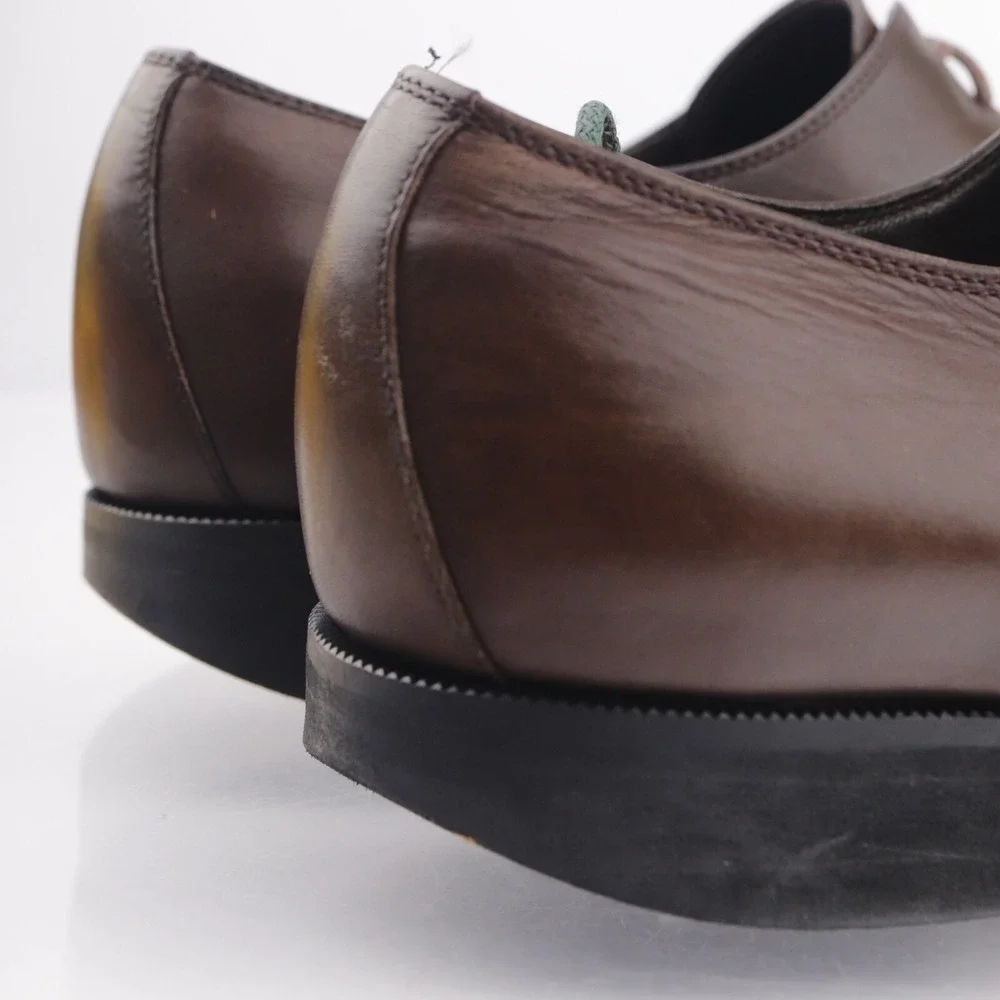 Ermenegildo Zegna Mens Oxford Size 10 Brown Leather Square Toe Dress Shoes Italy